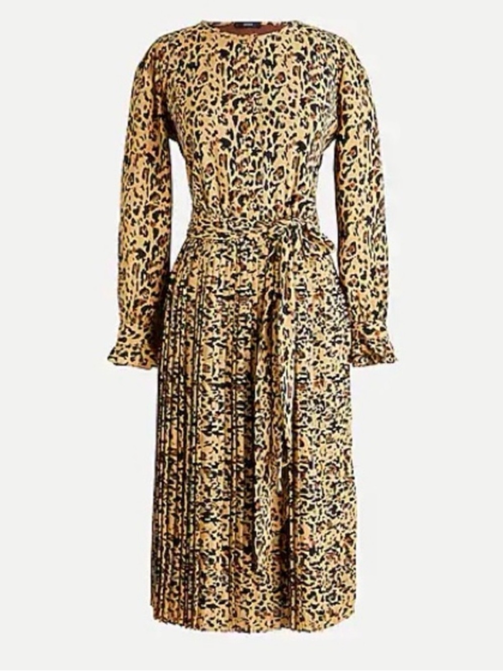 J. Crew Tan and Black Leopard-Print Long-Sleeve Midi Dress